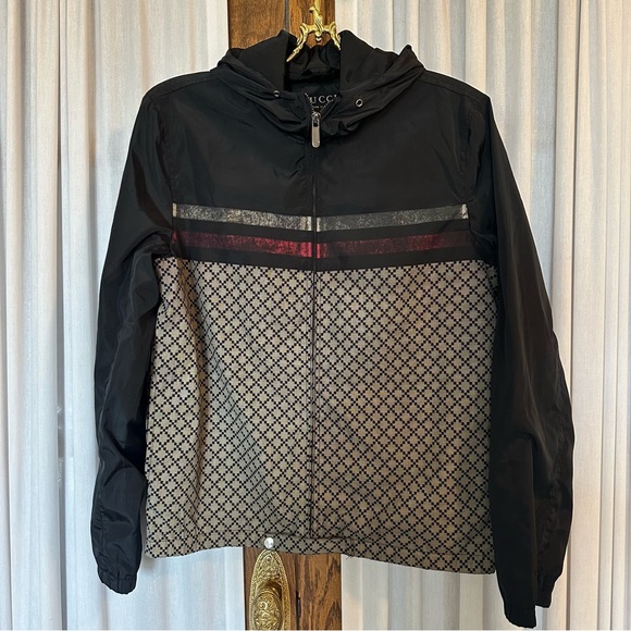 Gucci Black Nylon Stripe Hooded Nylon Jacket - Picture 1 of 12